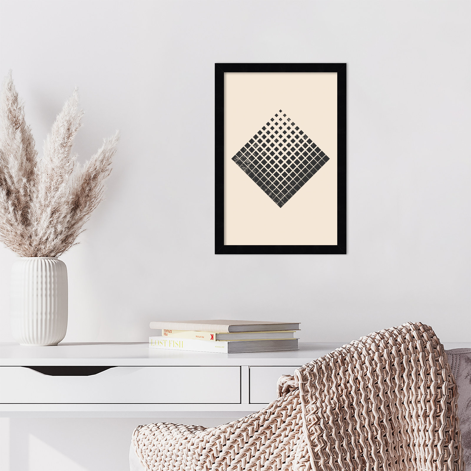 Minimal Halftone Shapes No. 3 Print, Black, 17" H x 12" W x 1" D