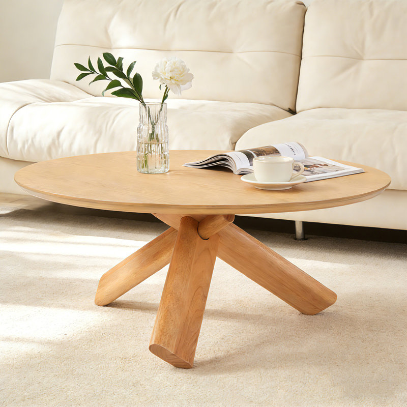 Modern Round Coffee Table, Natural Wood