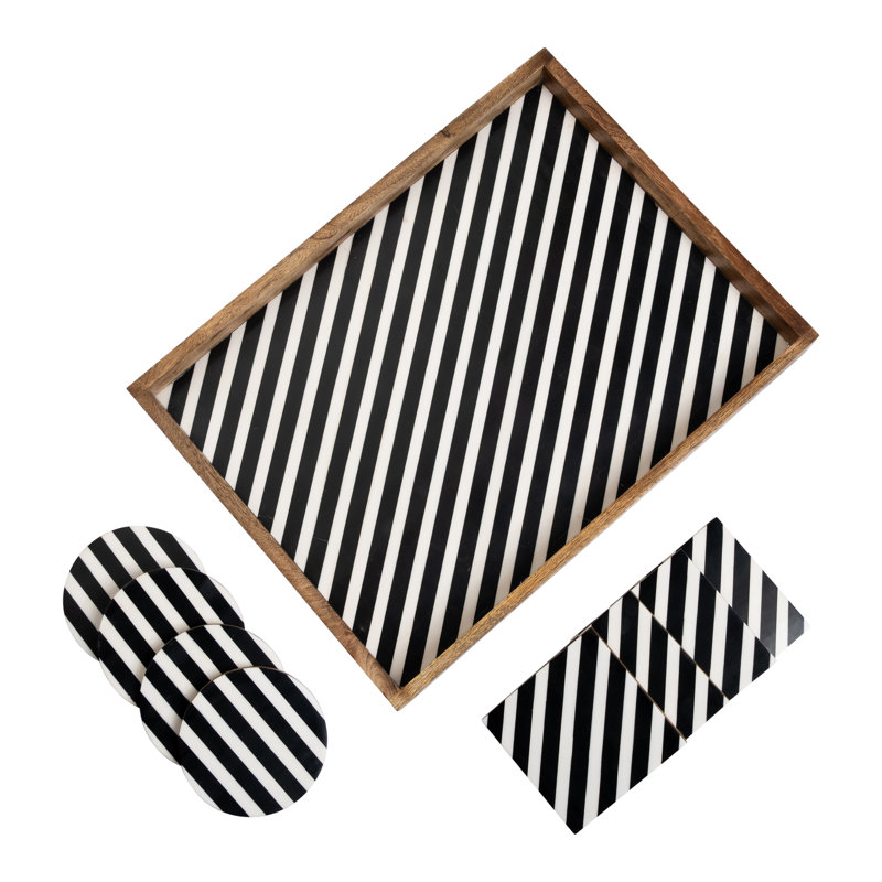 Affan Solid Wood Decorative Tray, Black/White