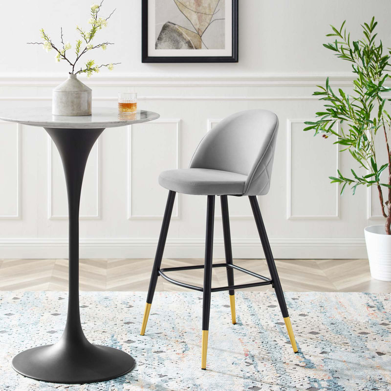 Cordial Performance Velvet Bar Stools - Set of 2, Light Grey Velvet