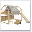 Wooden Loft Bed House-Shaped Frame With A Tent-894763373-894763371