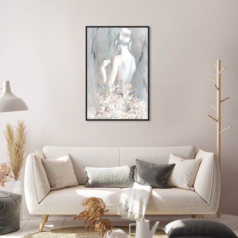 «Fashion and Glam Th pensing You You», peinture traditionnelle rose - peinture sur toile, H 54 po x l 36 po, Toile encadrée