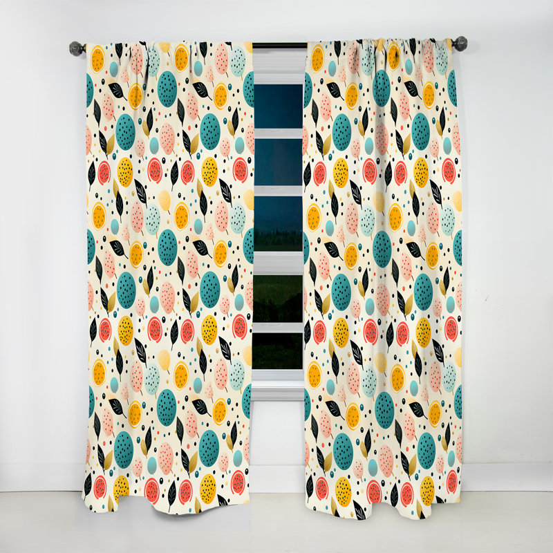 Rideau obscurcissant Mid-Century à motif de fruits pastel III - 1 panneau, L 52 po x L 90 po