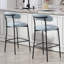 Tabouret de bar bleu à dossier ouvert de 26 po avec siège souple, base noire et repose-pieds, de 2 pour la cuisine, le salon ou le bureau, dossier moderne, coussin, structure en métal, bureau, meuble-lavabo