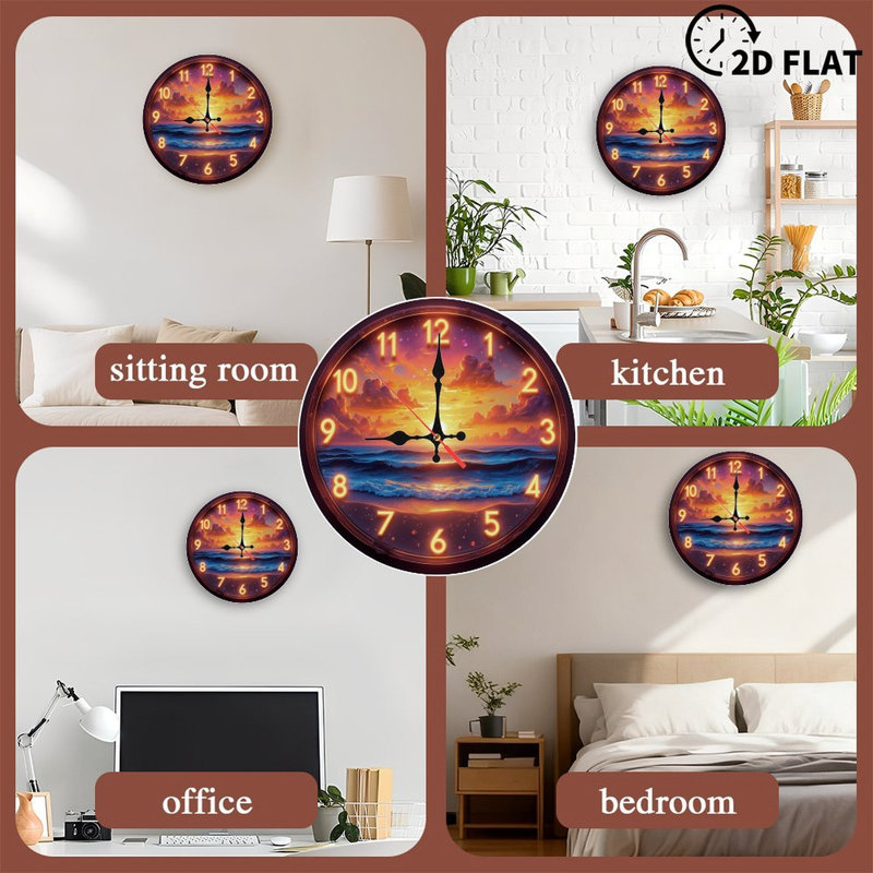 Clock With Ocean Sunset Scene