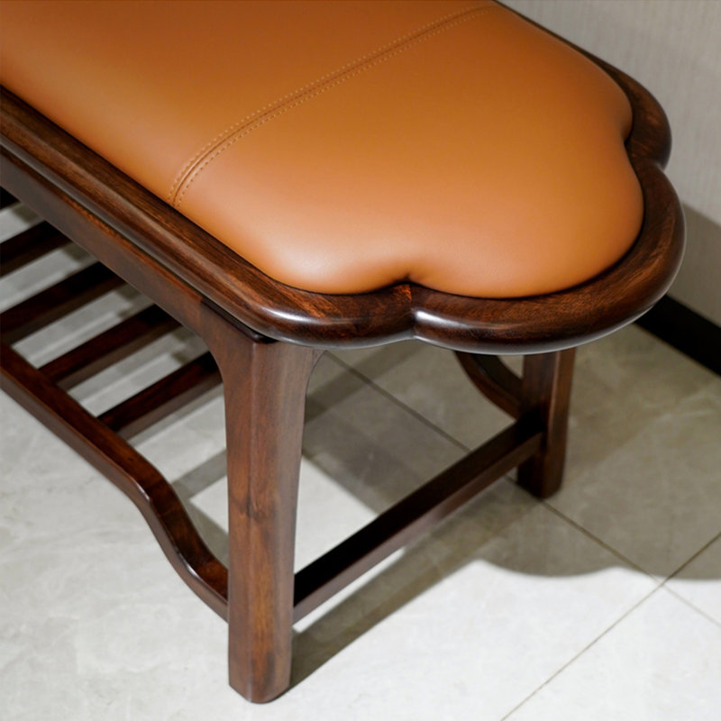 Banc en cuir ziricote massif brun de style chinois pour chambre et salon