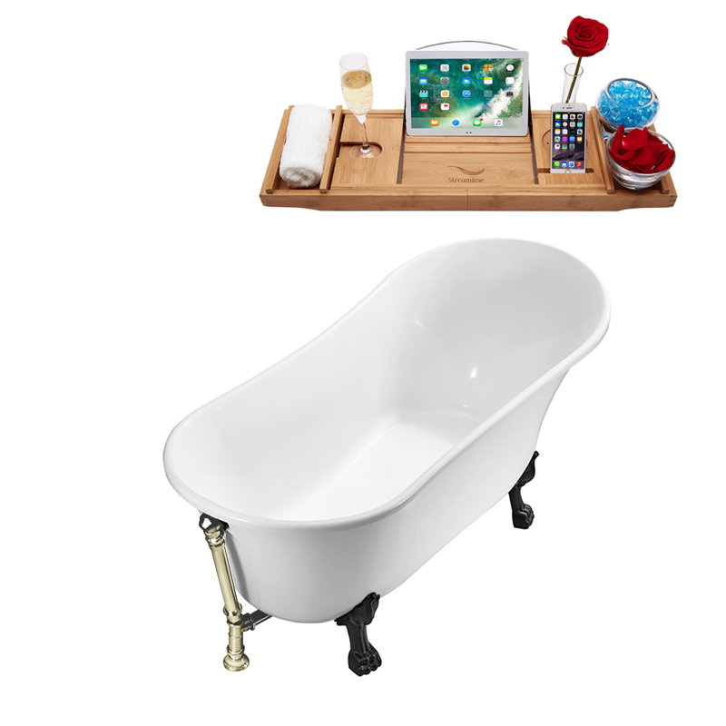 1399.5mm x 680.7mm Freestanding Soaking Acrylic Bathtub, Brushed Nickel, Matte Black