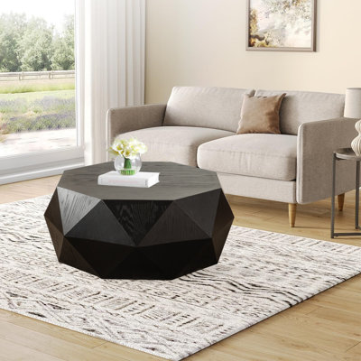 Table basse 38 po de style rétro américain, plateau de table noir