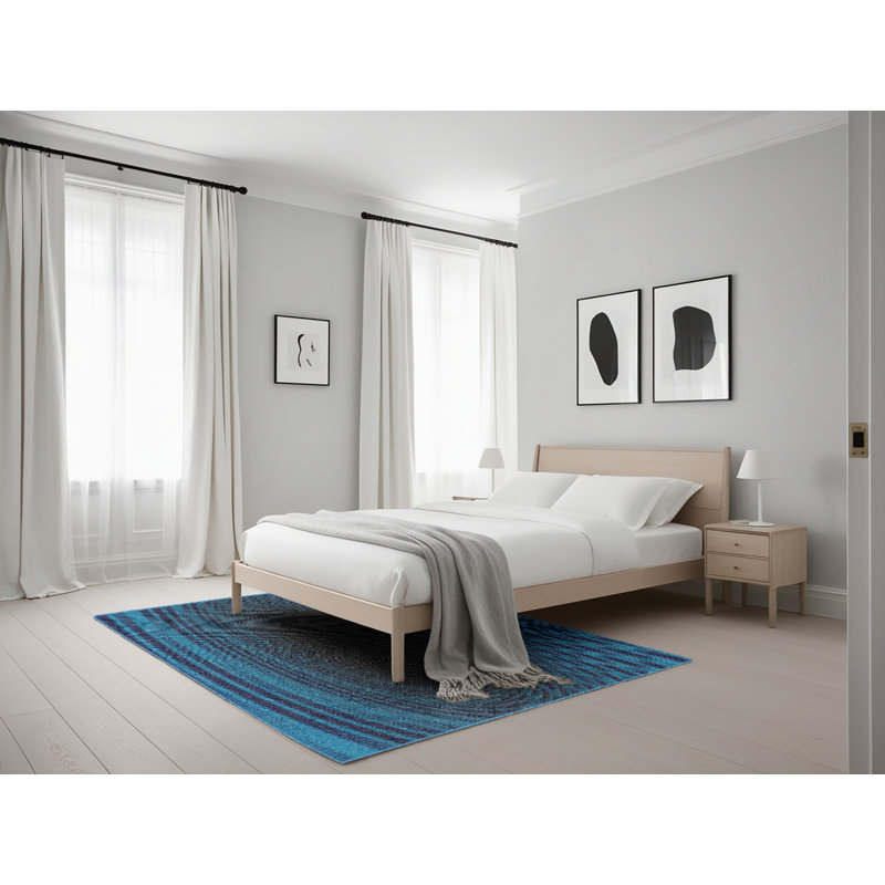 Tapis bleu/noir tissé à la machine, Rectangle 5 pi x 7 pi