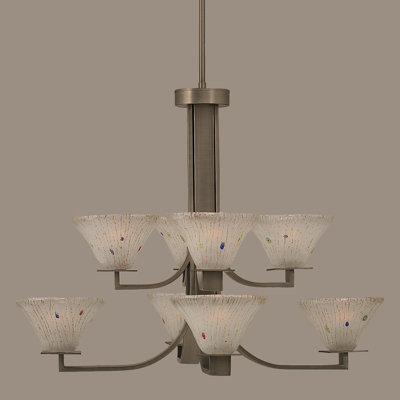 Lustre 8 lumières Quattrucci Apollo illustré en finition graphite avec verre cristal givré de 7 po