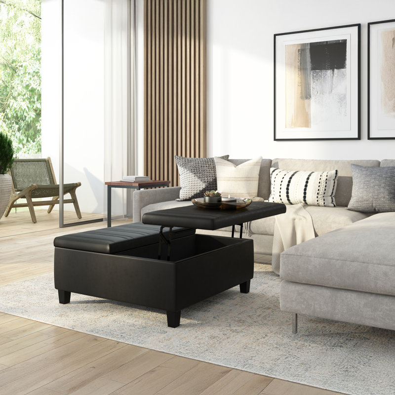 Repose-pieds de rangement pour table basse Ellis, Similicuir noir