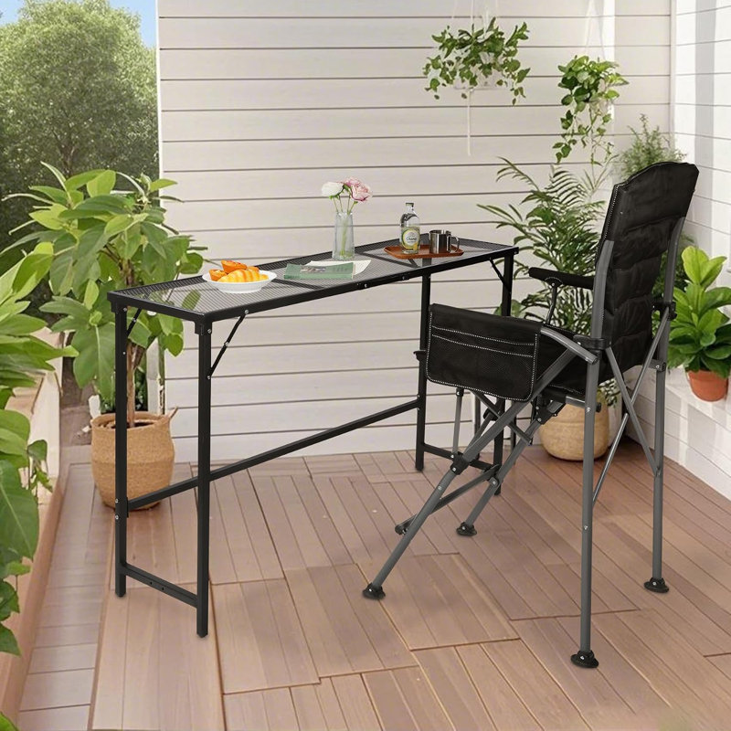 Table de bar pliante d'extérieur avec plateau en filet imperméable, table de patio portable, 55 pouces