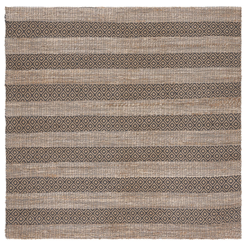 Sonny Geometric Flatweave Charcoal/Natural Area Rug, Square 6'6"