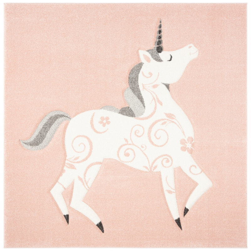 Tapis ivoire/rose, Carré 8 pi