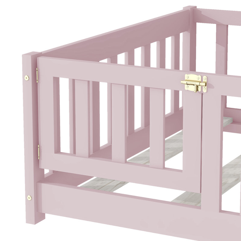 Lit pour enfant avec plateforme de sécurité et porte pour chambres à coucher, Simple, Rose