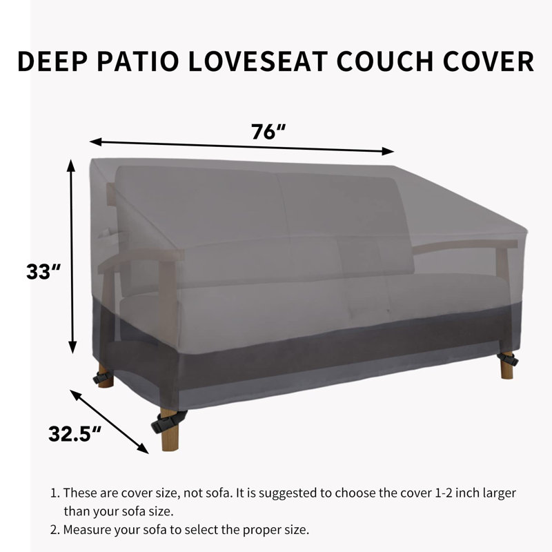 Waterproof Outdoor Loveseat, Heavy Duty 2-Seater Patio Couch, Windproof Outdoor Furniture With Air Vent (76W X 32.5D X 33H Inch, Gray/Dark Gray)