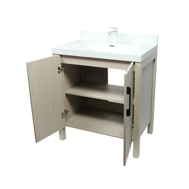 31.5'' Single Bathroom Vanity with Composite Granite Top, Light Gray