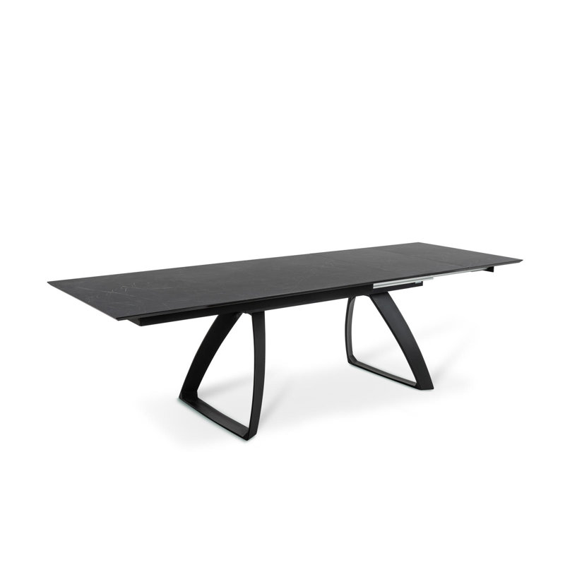 Daishanay Extendable Oak Metal Base Dining Table, Black, Black