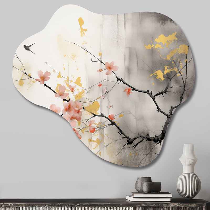 Julien - Art asiatique nuage d'art mural en métal, pêche, reproduction d'art asymétrique, H 22 po x l 30 po