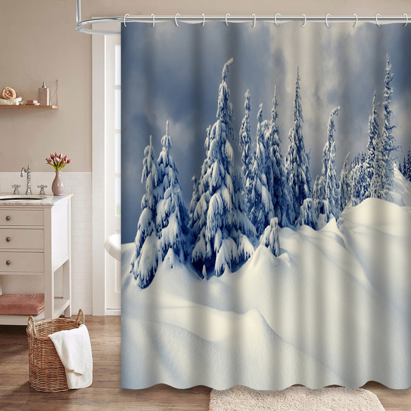 Magnifique rideau de douche avec 12 crochets Winter Snow Trees, L 72 po x l 78 po