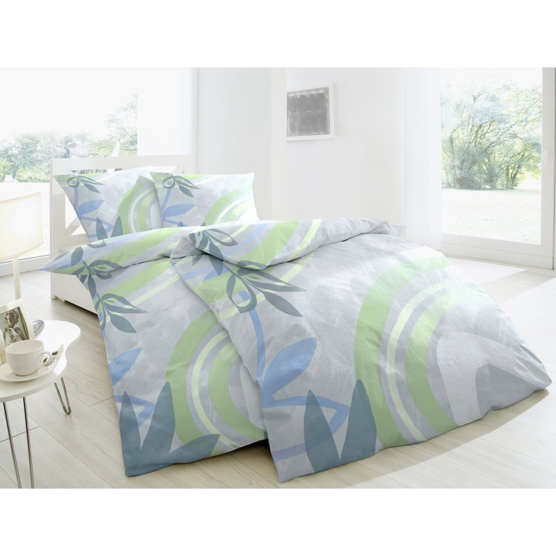 Blanken Cotton 200 TC Duvet Cover Set, 155 x 220 cm - 1 Pillowcase (80 x 80 cm), Grey/Green