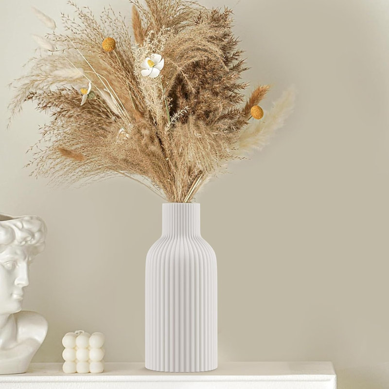 Minimalist White Ceramic Vase, Modern Home Decor With Matte Finish, Ideal For Pampas Grass, Perfect For Table, Fireplace, Mantel, Shelf, Entryway & Centerpieces