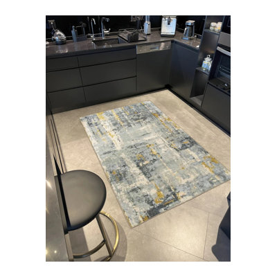 Blue Yellow Themed Abstract Patterned Creative Modern Decorative Carpet