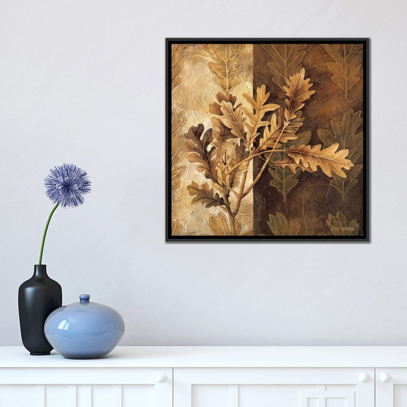 « leaf patterns i », impression sur toile, H 18 po x l 18 po x P 1,5 po, Toile avec cadre noir, Pas de tapis