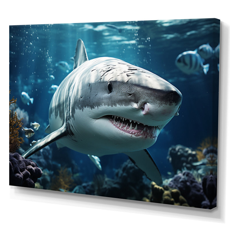 " Teal Gray Shark Marine Symphony ", 12" H x 20" W x 1" D, Wrapped Canvas