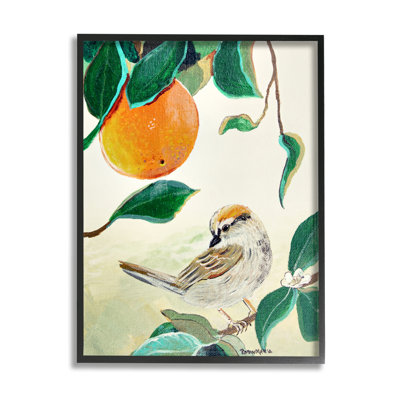 Oiseau perché avec fruit orange