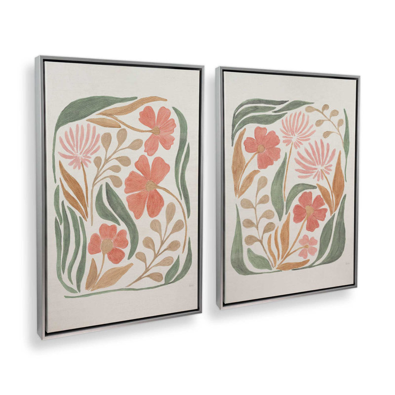 Ensemble de 2 fleurs corail, H 13 po x l 18 po, Cadre flottant en chrome poli