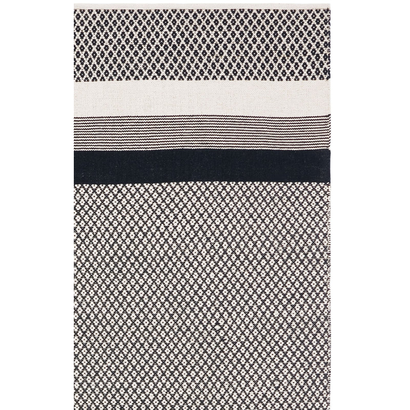 Tapis noir / ivoire en coton tissé à plat à la main Amoy, Rectangle 9 pi x 12 pi