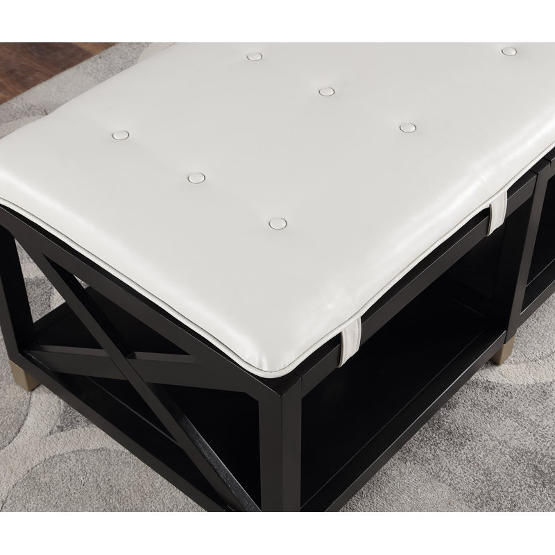 Faux Leather Upholstered Storage Bench, White