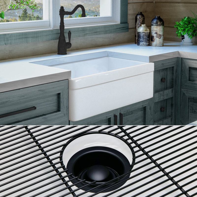Luxury 30" L x 20" W Farmhouse Kitchen Sink with Basket strainer, Matte Black Accessories
