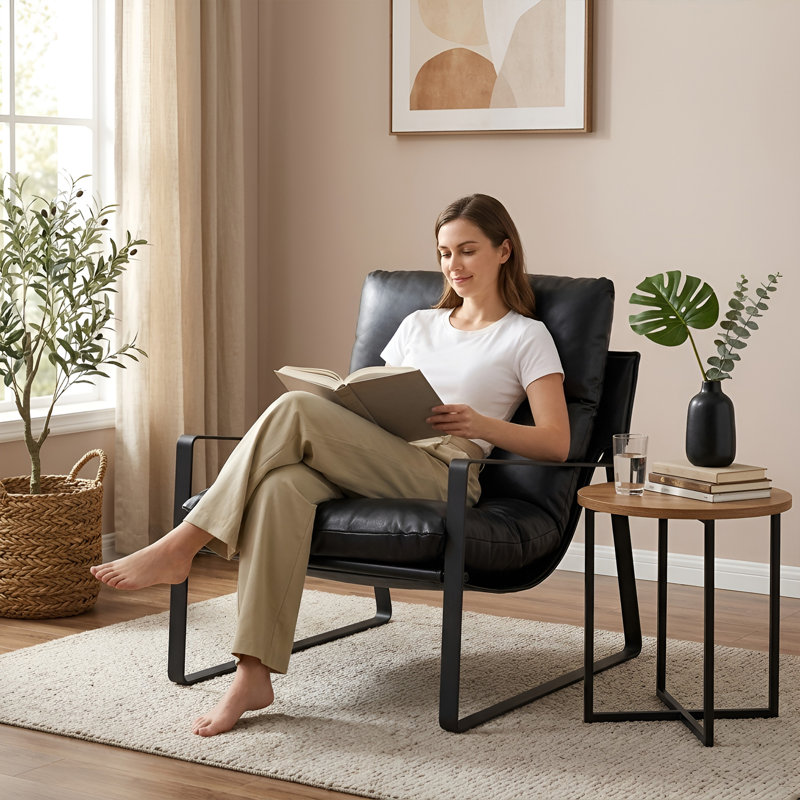 Gerani Faux Leather Armchair, Black Faux Leather