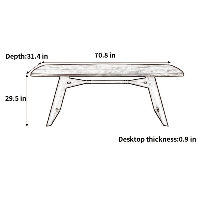 Black Walnut Solid Wood Dining Table Walnut Solid Wood Top Dining Table, 29.5"H x 70.8"L x 31.4"W
