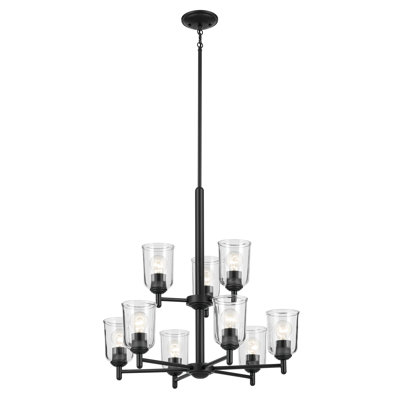 26.5" 9-Light 2-Tier Chandelier with Clear Glass