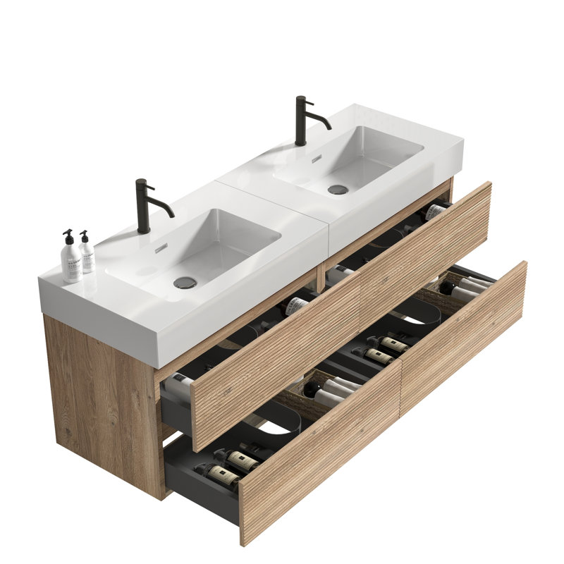 Meuble-lavabo mural moderne Mid-Century avec matériaux durables et tiroirs à fermeture silencieuse Doreli