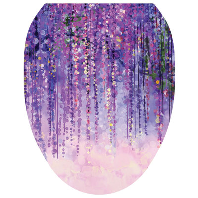 Modern Purple Rain Toilet Seat Decal – Toilet Tattoos Abstract Static Cling Vinyl Lid Cover Fits Round & Elongated Seats