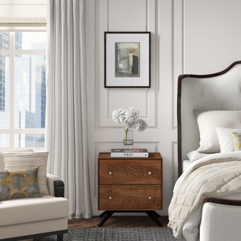 Astrid 2 Drawer Nightstand, Walnut/Dark Chocolate