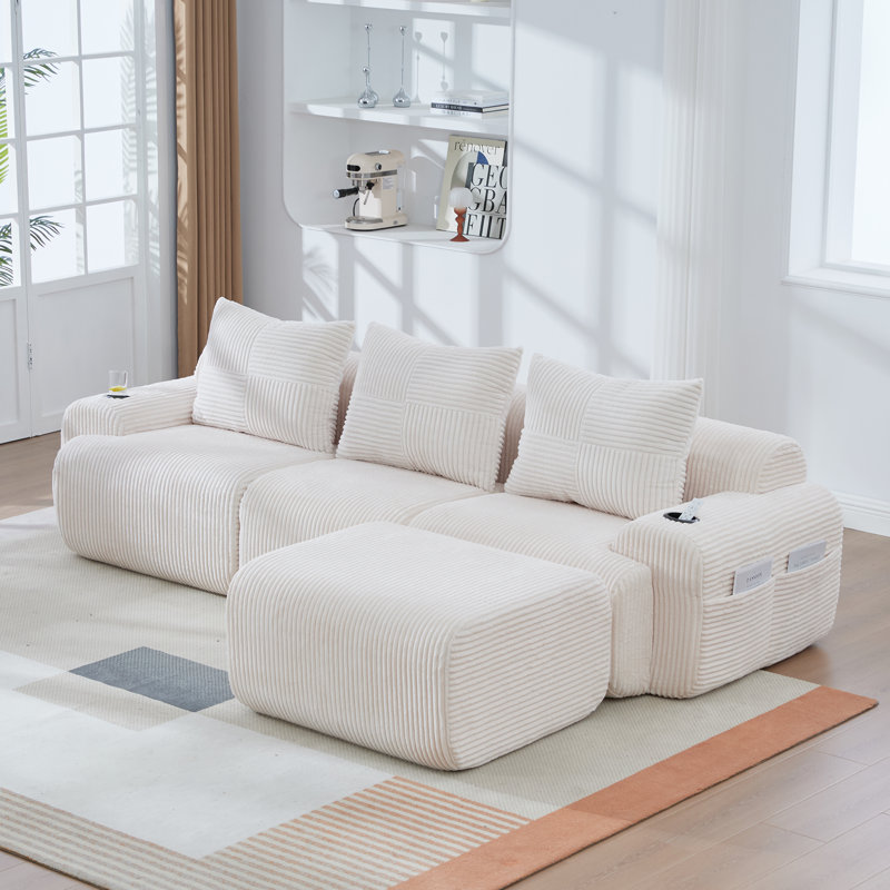 3 Seater Corduroy Sofa, Beige