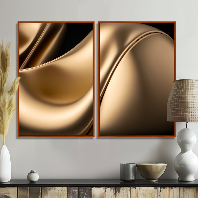 Cinda - Abstract Liquid Ink Wall Art, 36" H x 48" W, Framed Print without Mat, Brown