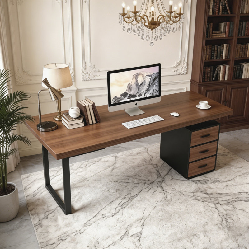 Nut-brown Rectangular Solid Wood Executive Desk with drawers desk