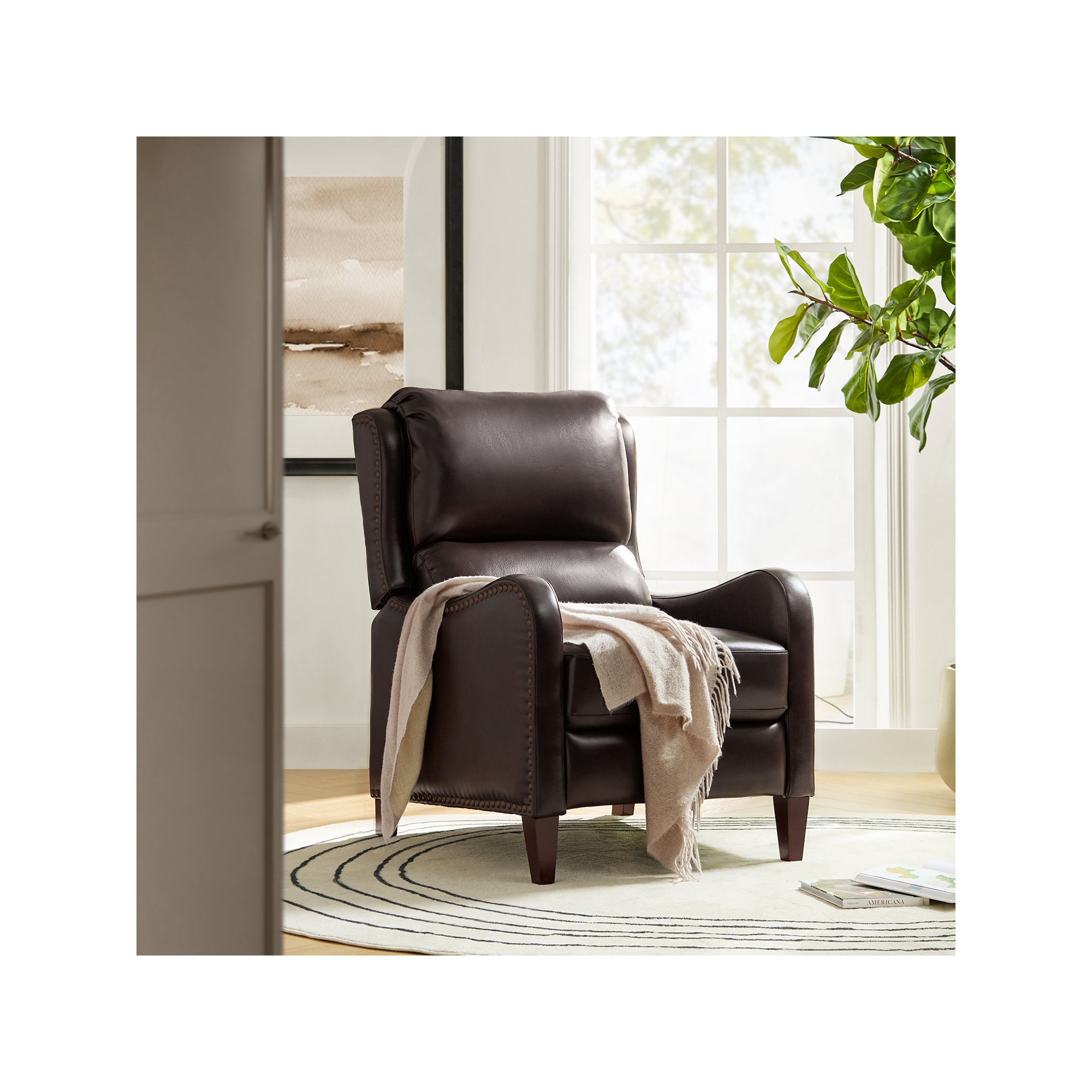 Beecher 28.75" Wide Genuine Leather Manual Club Recliner, Espresso Genuine Leather
