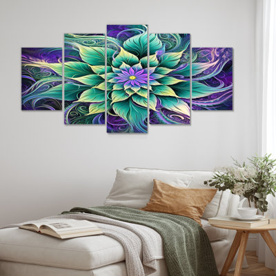 «Vibrant Green Futur Flower - Boho Mandala», art mural 5 pièces