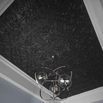 Art3d Decorative Ceiling Tile 2x2 Glue up, Lay in Ceiling Tile 24x24 Pack of 12pcs Spanish Floral in Matt White