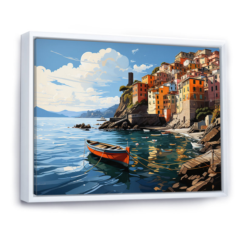 «Beige Italy Cinque Terre I» sur toile, Cadre flottant blanc, H 12 po x l 20 po x P 1 po