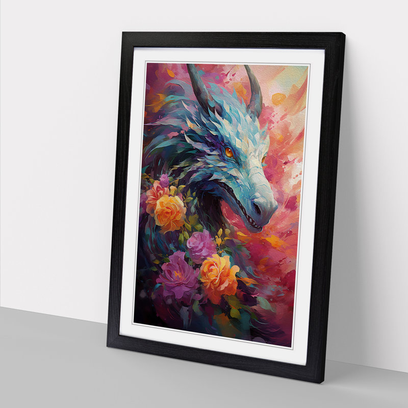 Dragon Impressionism - Single Picture Frame Print on Wood, 64cm H x 46cm W, Black Framed