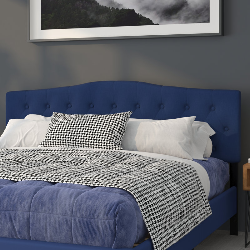 Ciriaca Arched Button Tufted Upholstered Headboard, King, Navy
