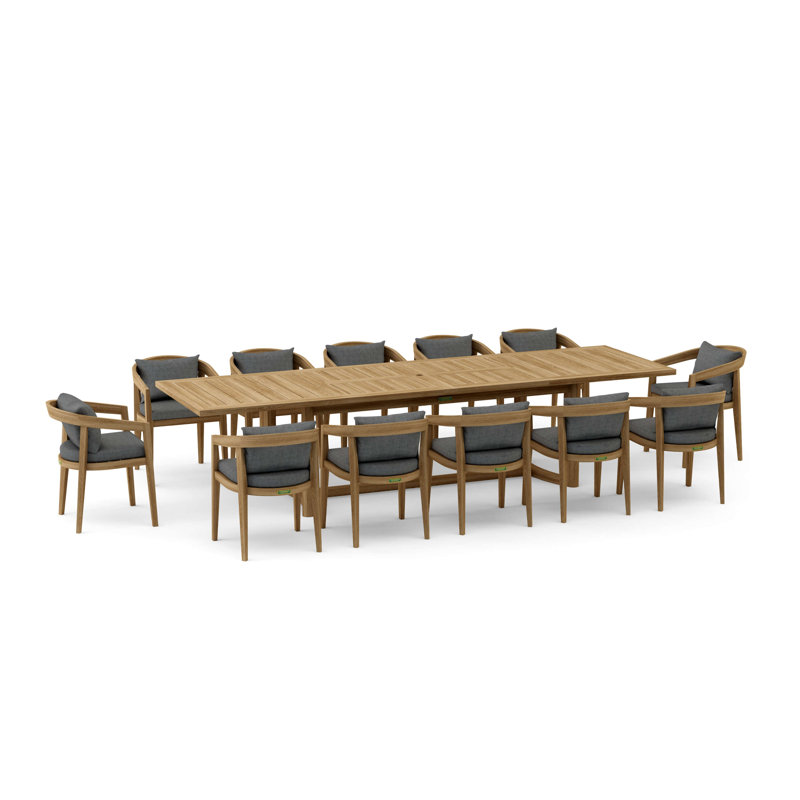 Outdoor 13 - Piece Teak Dining Set with Cushions, Gray